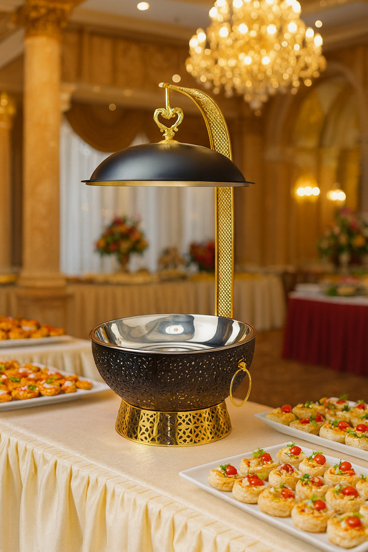 Luxury 8L Black & Gold Stainless Steel Chafing Dishes with free Spoon and holder (Next stock available in about 4 weeks-please contact us for pre-order)