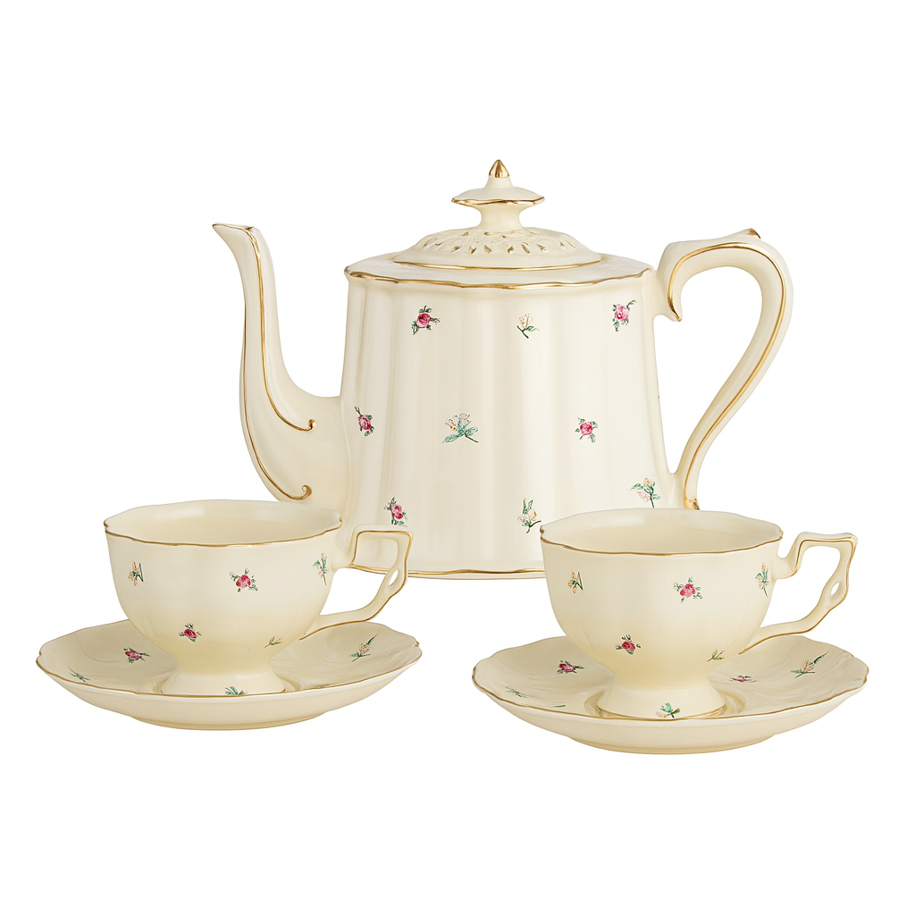 Elegant Floral Porcelain Tea Set – Teapot with 2 Cups & Saucers