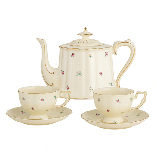 Elegant Floral Porcelain Tea Set – Teapot with 2 Cups & Saucers