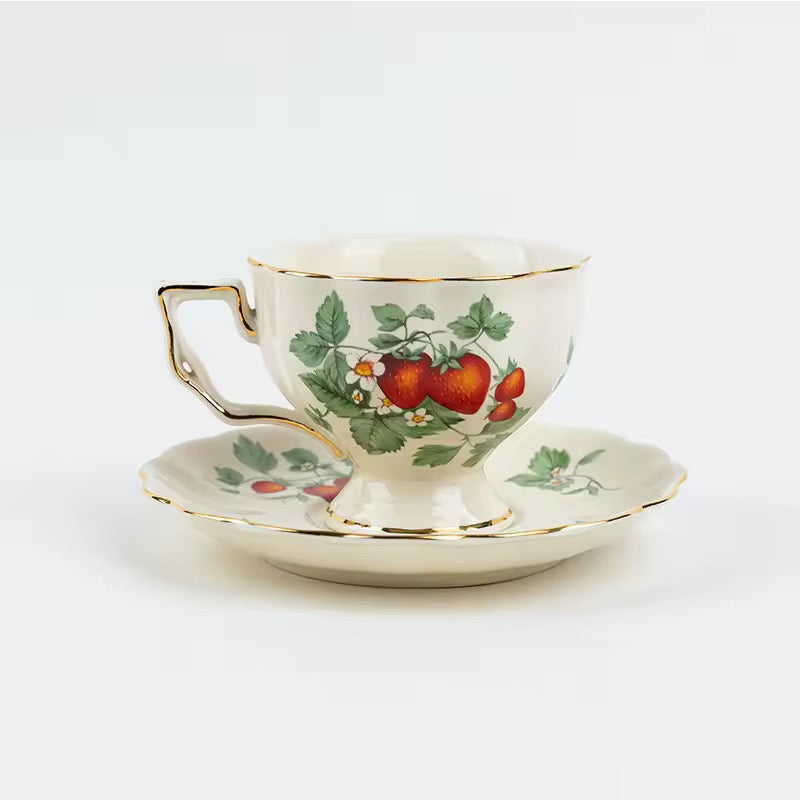 Elegant Strawberry Porcelain Tea Set – Teapot with 2 Cups & Saucers
