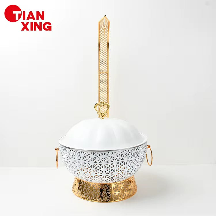 White & Gold Ornate 8L Chafing Dish with Free Spoon and Holder-Elegant Food Warmer                                 (Next stock available in about 4 weeks-please contact us for pre-order)