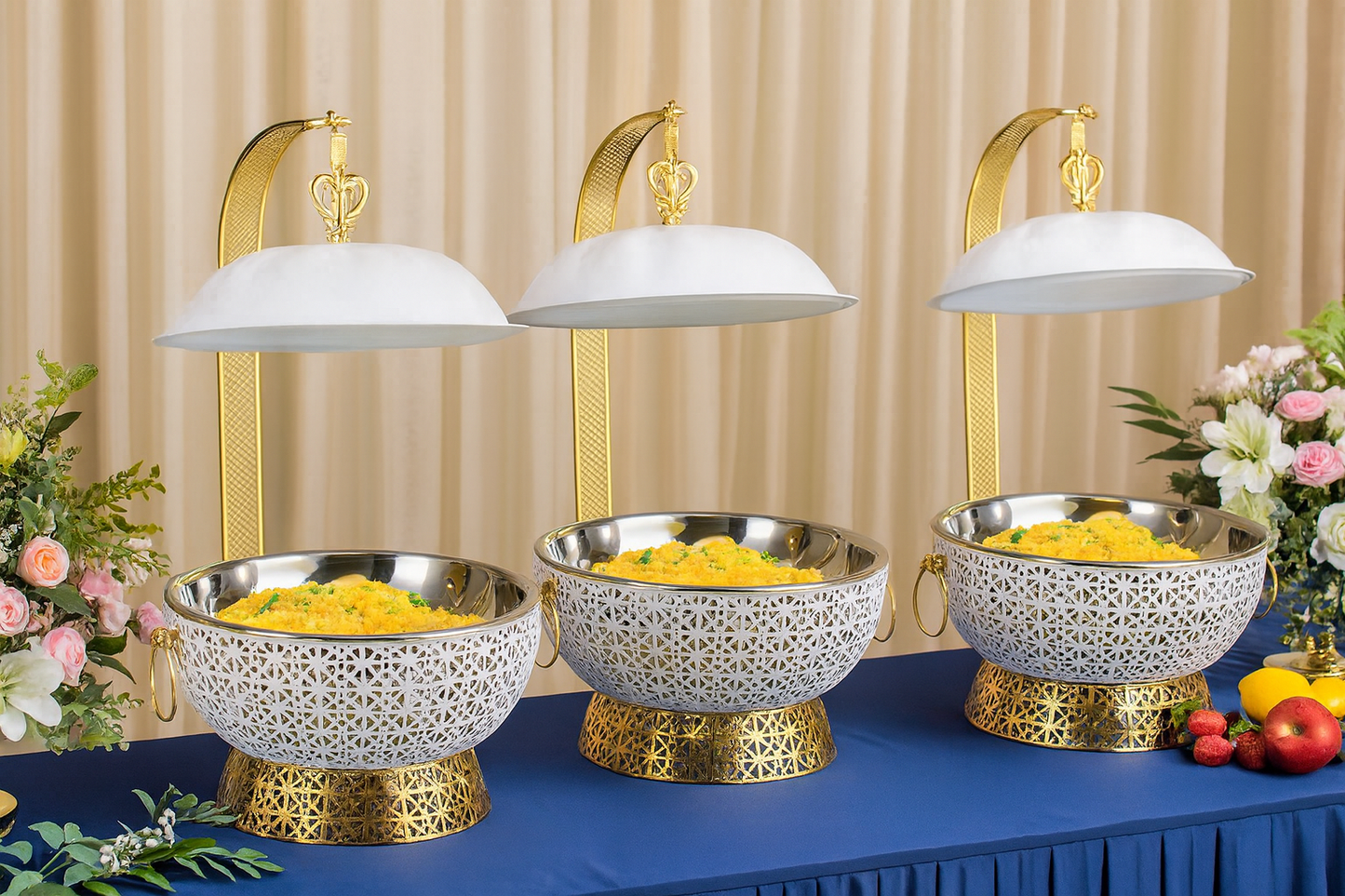 White & Gold Ornate 8L Chafing Dish with Free Spoon and Holder-Elegant Food Warmer                                 (Next stock available in about 4 weeks-please contact us for pre-order)