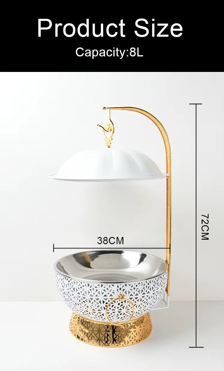 White & Gold Ornate 8L Chafing Dish with Free Spoon and Holder-Elegant Food Warmer                                 (Next stock available in about 4 weeks-please contact us for pre-order)