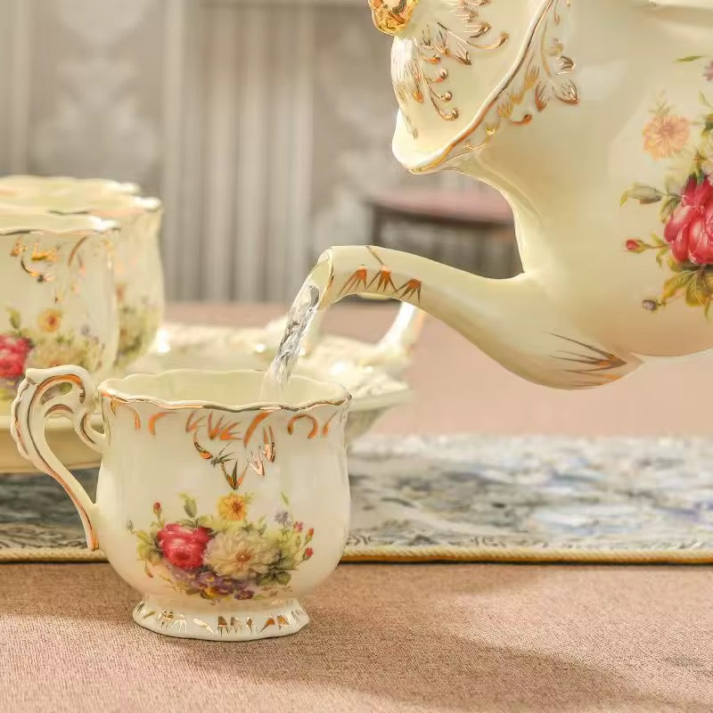 Vintage Floral Porcelain Tea Set with Serving Tray