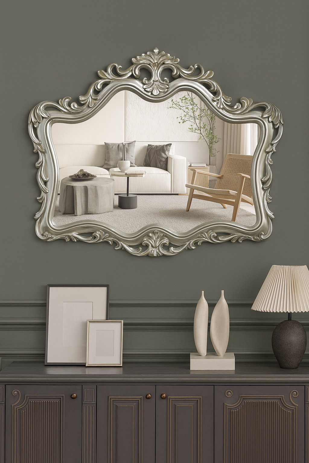 Ornate Opulence Silver Frame Mirror for Timeless Interiors