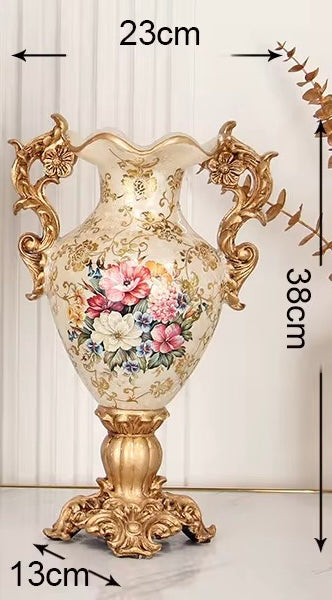 Elegant European-Style Porcelain Vase with Golden Accents & Floral Design
