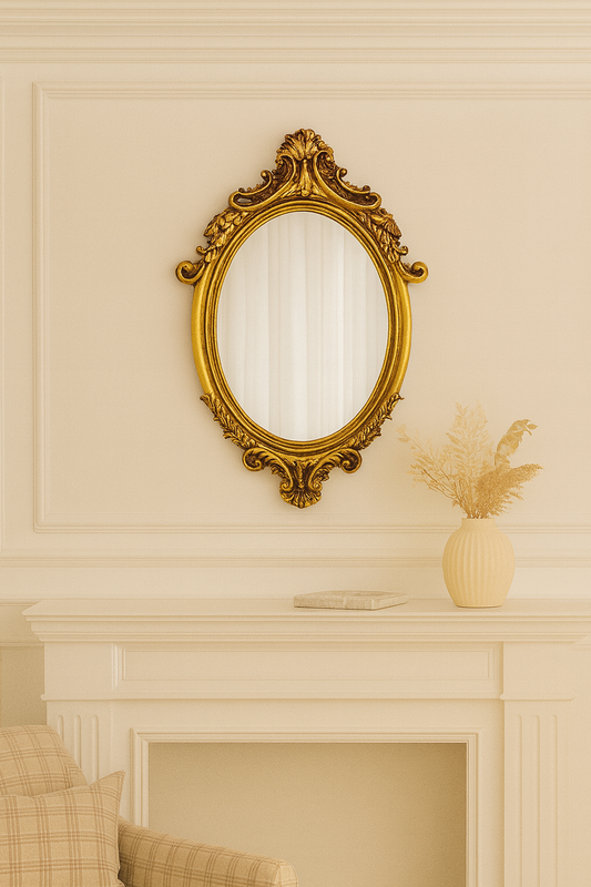 French Retro Gold Classical Resin Curved Makeup Mirror