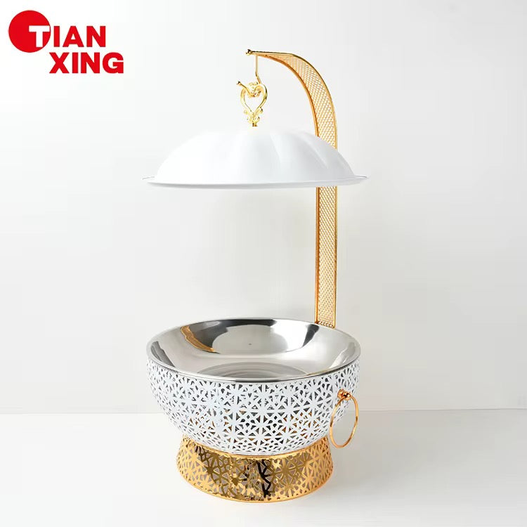 White & Gold Ornate 8L Chafing Dish with Free Spoon and Holder-Elegant Food Warmer                                 (Next stock available in about 4 weeks-please contact us for pre-order)