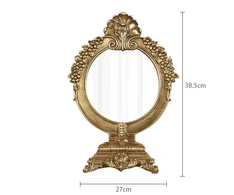 Vintage Gold Makeup Desk Mirror – Elegant Dressing Table Accent