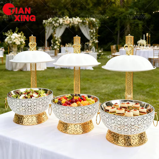 White & Gold Ornate 8L Chafing Dish with Free Spoon and Holder-Elegant Food Warmer                                 (Next stock available in about 4 weeks-please contact us for pre-order)