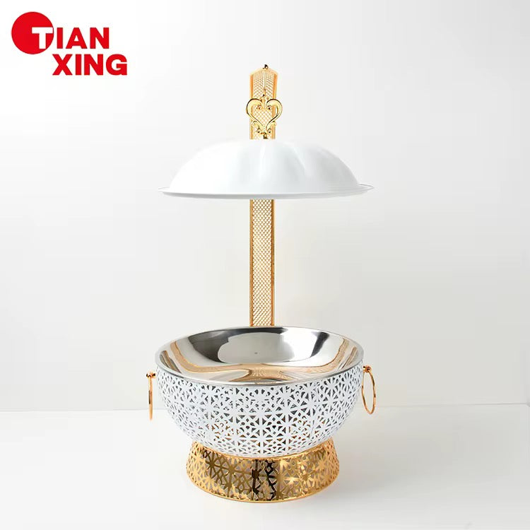 White & Gold Ornate 8L Chafing Dish with Free Spoon and Holder-Elegant Food Warmer                                 (Next stock available in about 4 weeks-please contact us for pre-order)