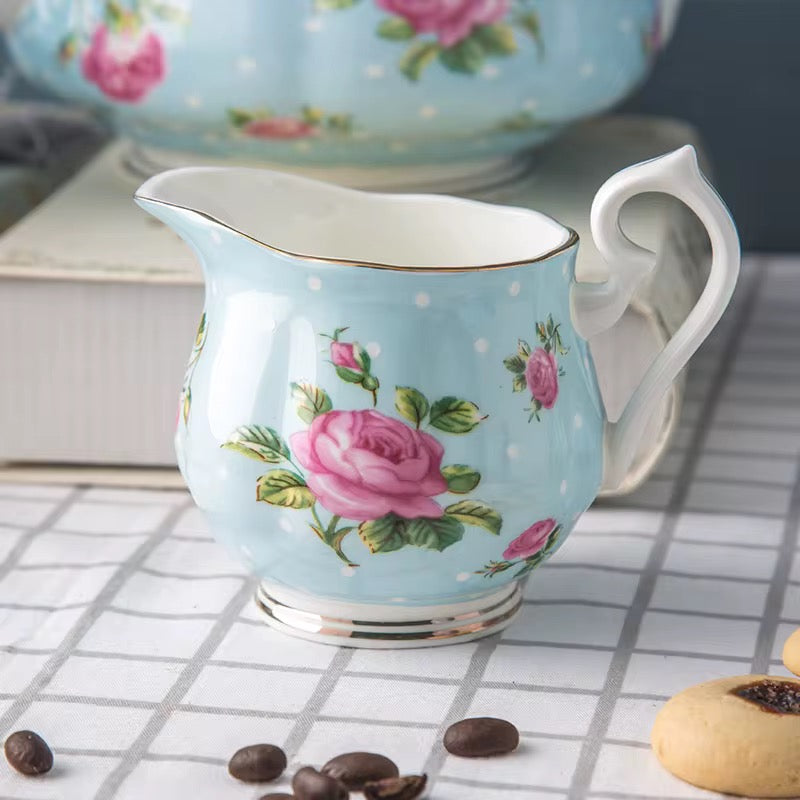 Vintage Blue Floral Porcelain Tea Set – Elegant 15-Piece English Rose Afternoon Tea Set
