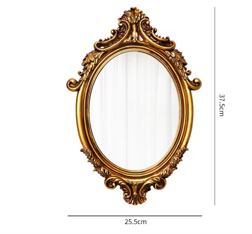 French Retro Gold Classical Resin Curved Makeup Mirror