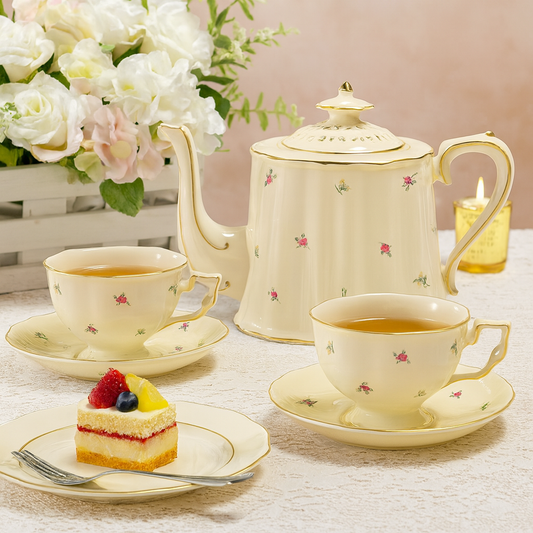 Elegant Floral Porcelain Tea Set – Teapot with 2 Cups & Saucers