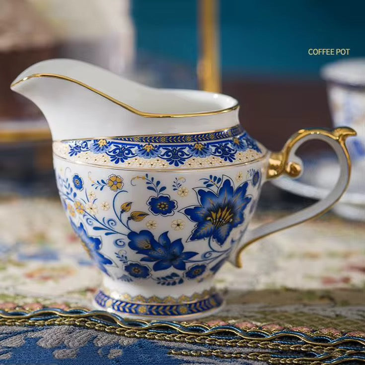 Luxury Royal Blue & Gold Floral Porcelain Tea Set – Elegant 18-Piece Vintage Afternoon Tea Set