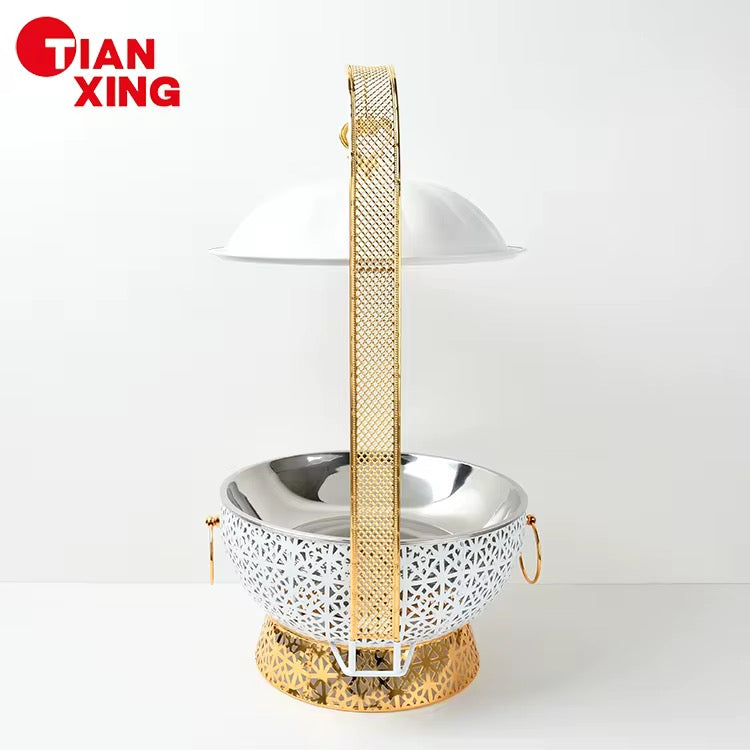 White & Gold Ornate 8L Chafing Dish with Free Spoon and Holder-Elegant Food Warmer                                 (Next stock available in about 4 weeks-please contact us for pre-order)