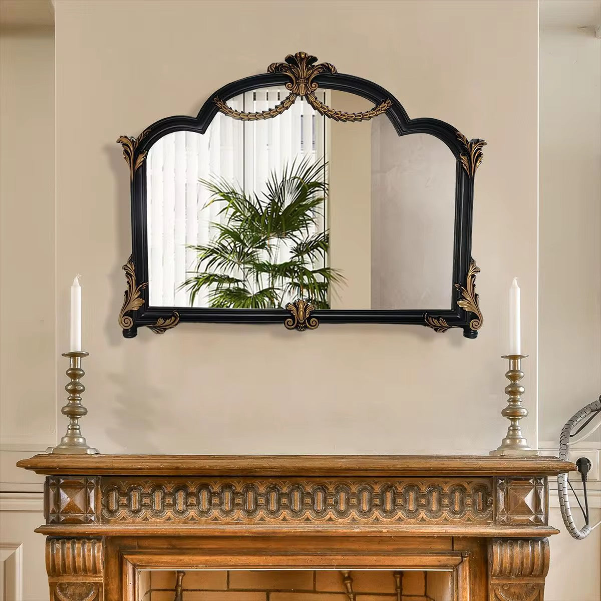 Splendor-Regal Arch Black & Gold Wall Mirror