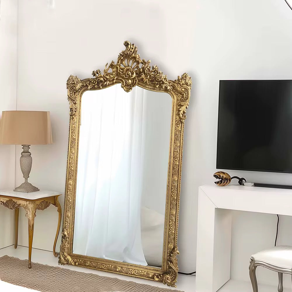 Grand Baroque Antique Gold Floor Mirror – Victorian French Luxury Décor (Next stock will be available in 8-12 weeks,please contact us for pre-order)