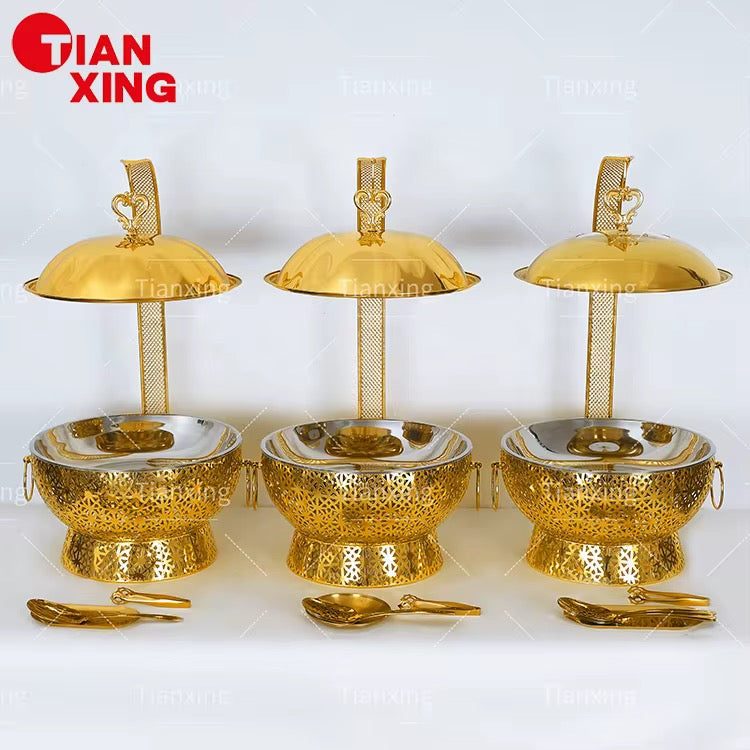 Golden Ornate 8L Chafing Dish with free Spoon & Holder – Elegant Buffet & Catering Food Warmer               (Next stock available in 4 weeks-please contact us for pre-order)