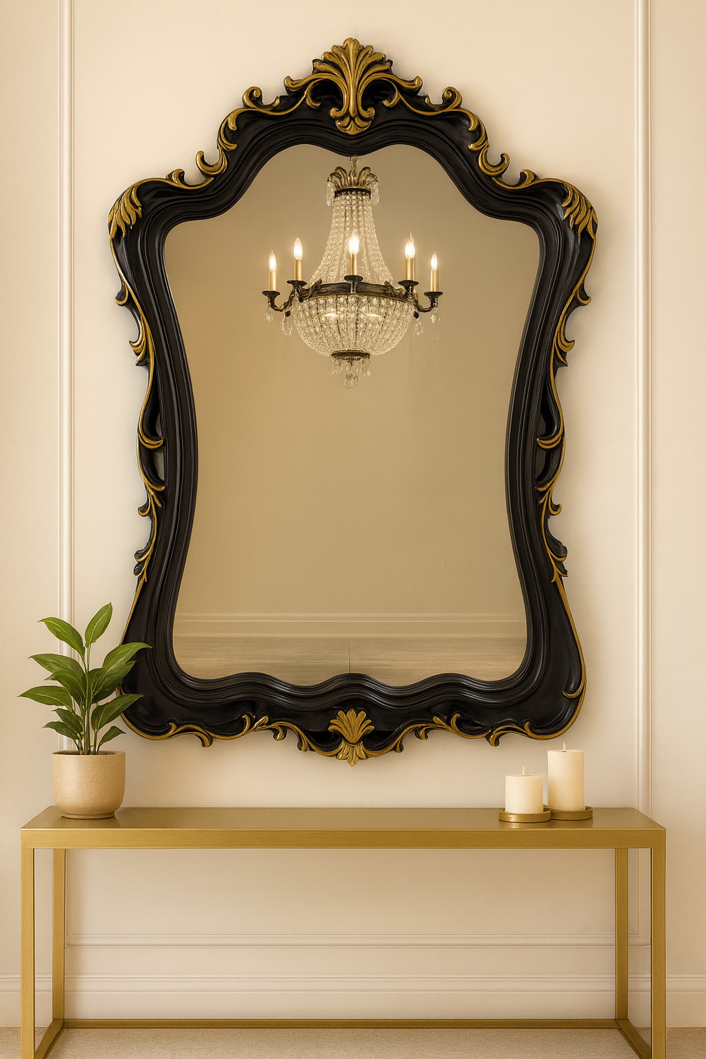 Baroque Elegance: Ornate Vintage Black & Gold Wall Mirror