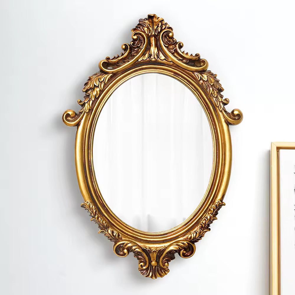 French Retro Gold Classical Resin Curved Makeup Mirror