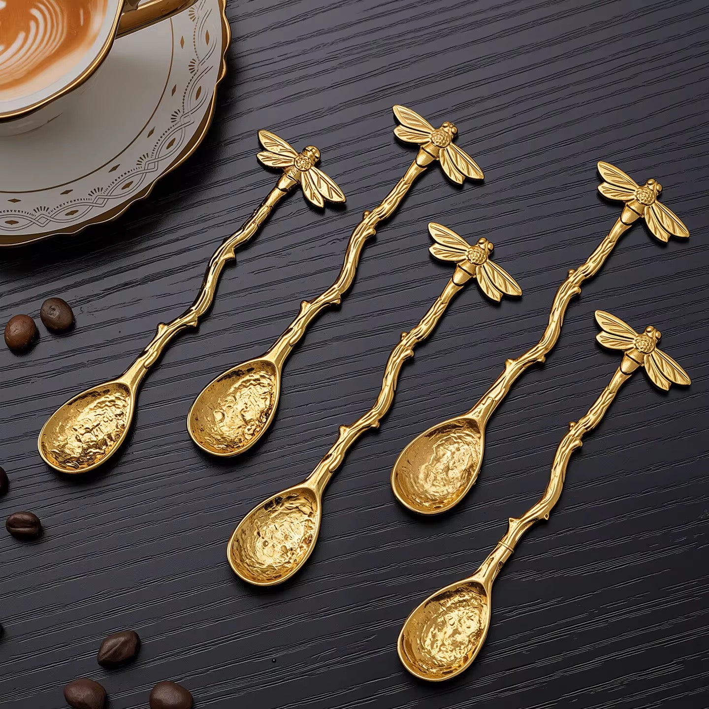 Vintage-Inspired Gold Teaspoon Set –Bird, Flower & Nature Motif Cutlery (12 pcs)