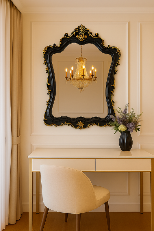 Baroque Elegance: Ornate Vintage Black & Gold Wall Mirror