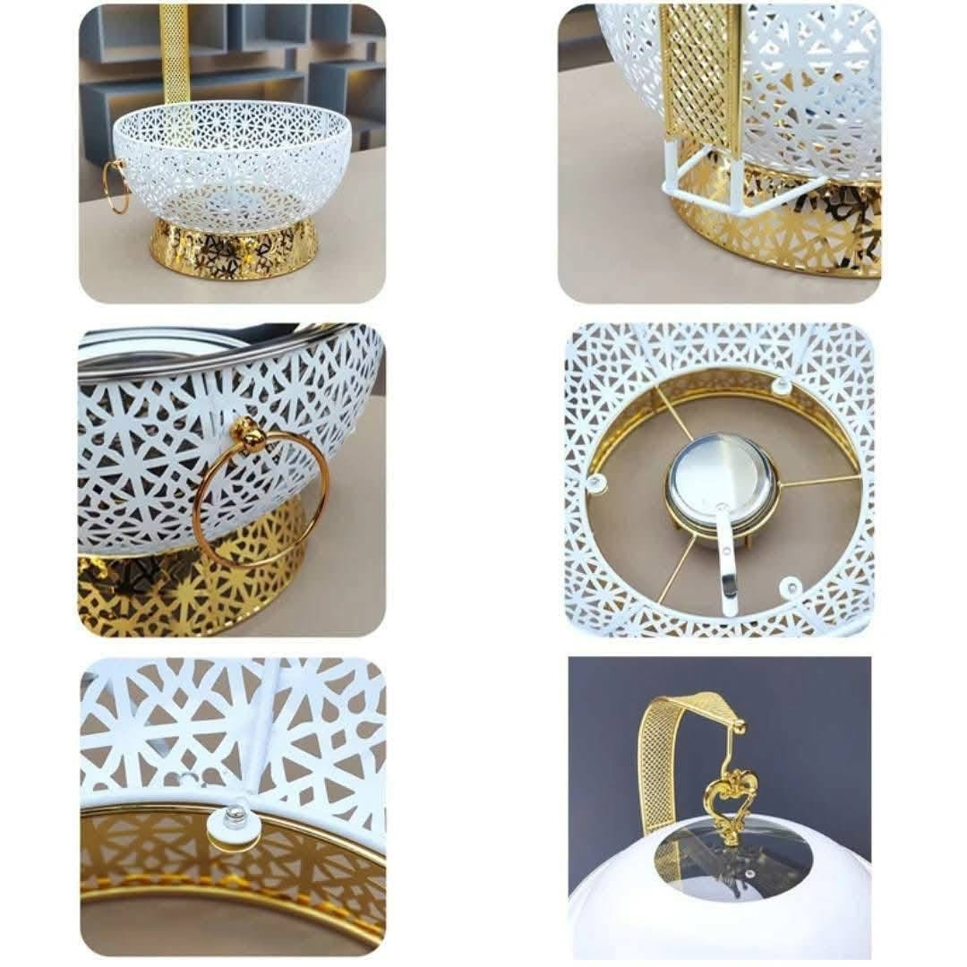White & Gold Ornate 8L Chafing Dish with Free Spoon and Holder-Elegant Food Warmer