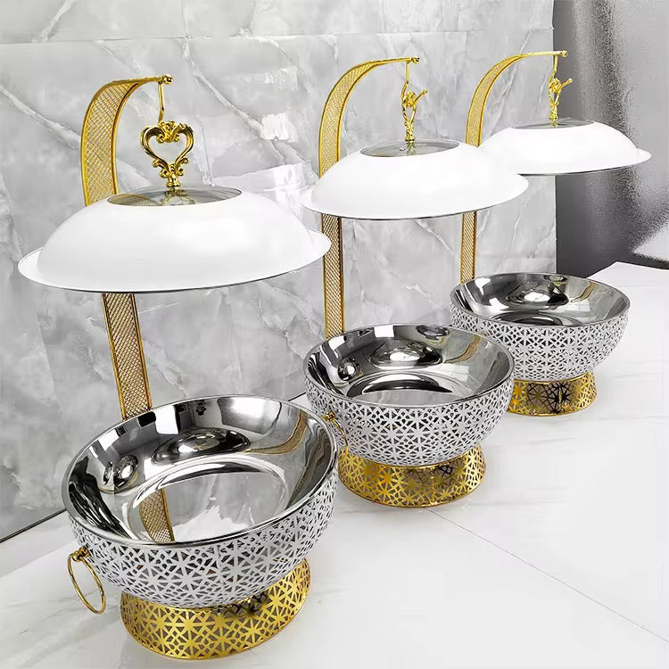 White & Gold Ornate 8L Chafing Dish with Free Spoon and Holder-Elegant Food Warmer