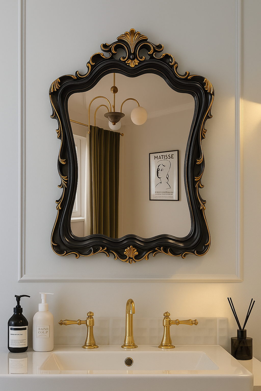 Baroque Elegance: Ornate Vintage Black & Gold Wall Mirror