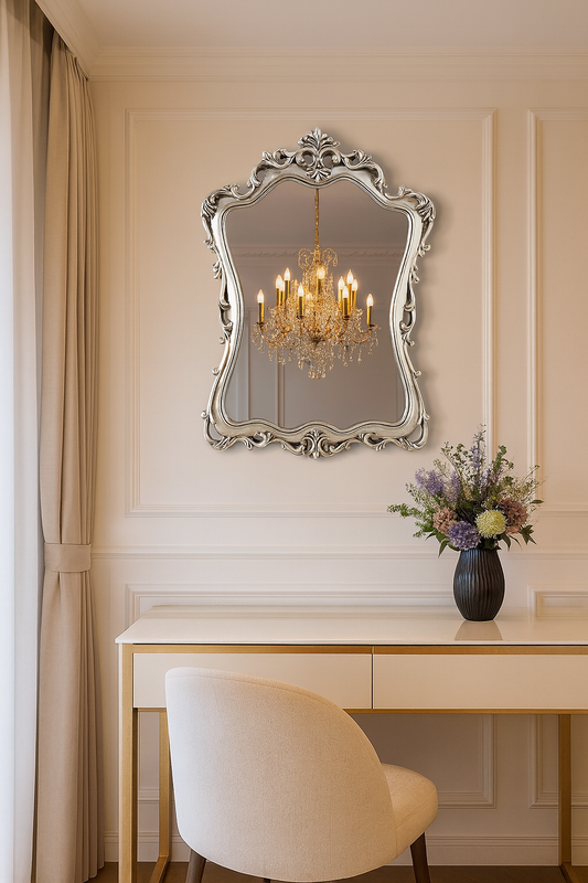 Baroque Elegance: Ornate Vintage Silver Wall Mirror