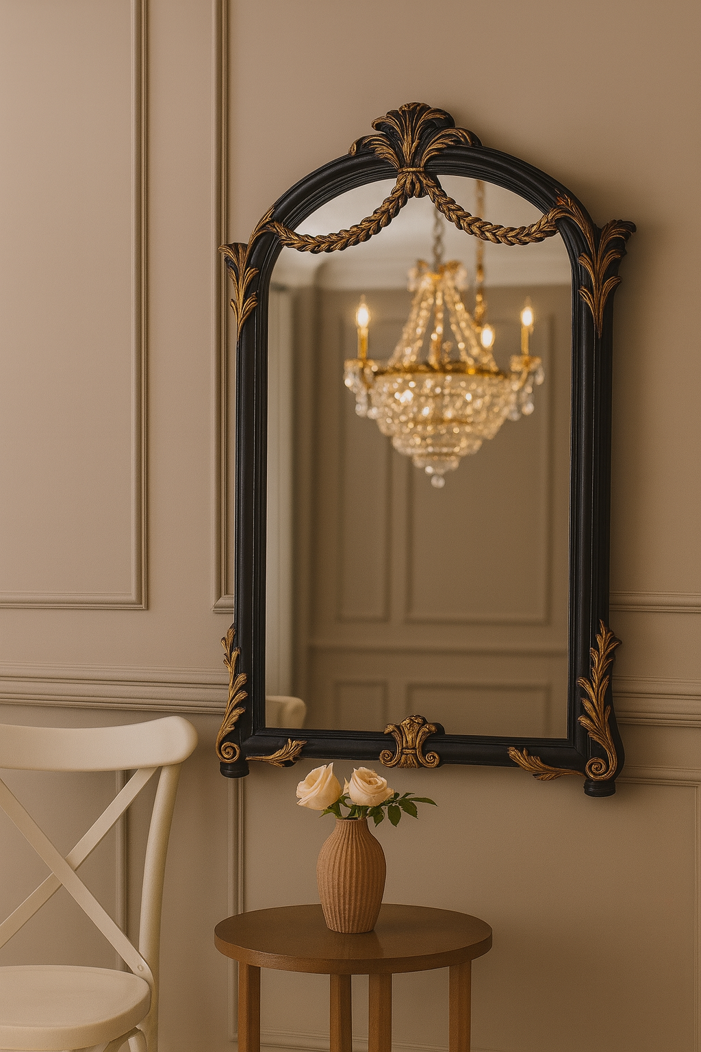 Vintage Black and Gold Ornate Arch Wall Mirror