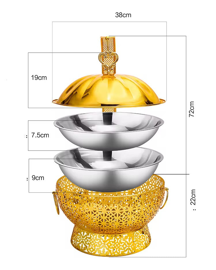 Golden Ornate 8L Chafing Dish with free Spoon & Holder – Elegant Buffet & Catering Food Warmer               (Next stock available in 4 weeks-please contact us for pre-order)
