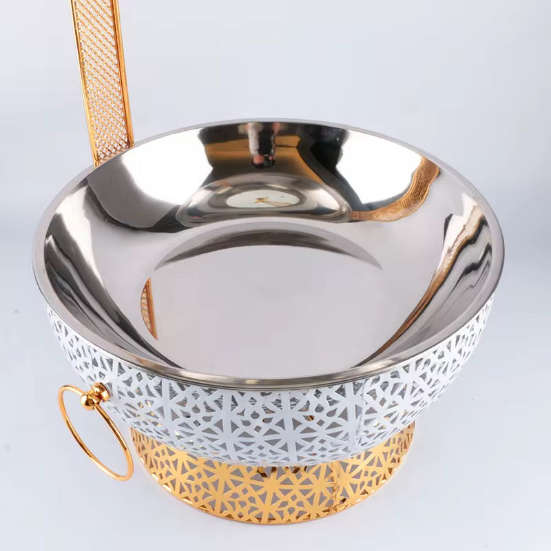 White & Gold Ornate 8L Chafing Dish with Free Spoon and Holder-Elegant Food Warmer