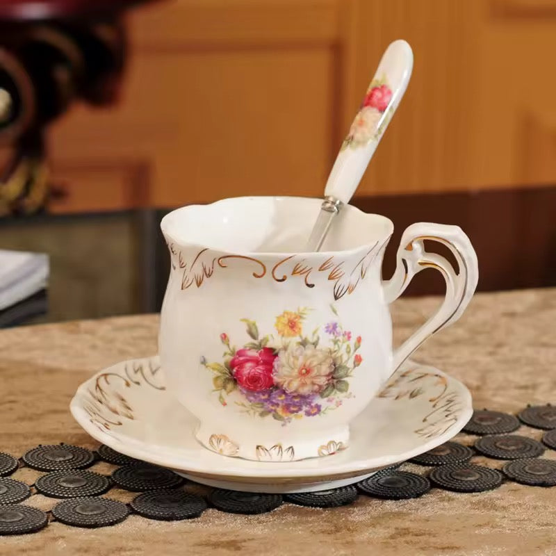Vintage Floral Porcelain Tea Set with Serving Tray