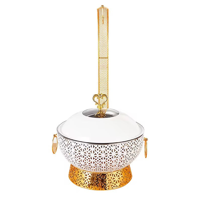 White & Gold Ornate 8L Chafing Dish with Free Spoon and Holder-Elegant Food Warmer