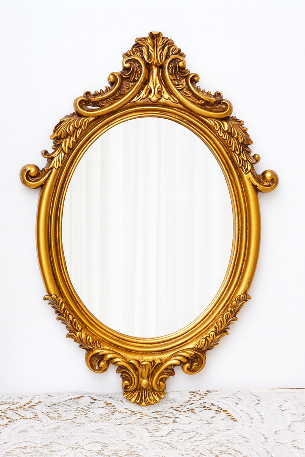 French Retro Gold Classical Resin Curved Makeup Mirror
