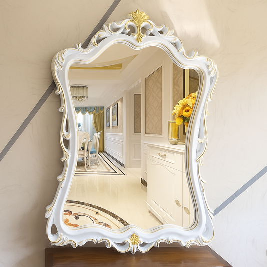 Baroque Elegance: Ornate Vintage White & Gold Wall Mirror