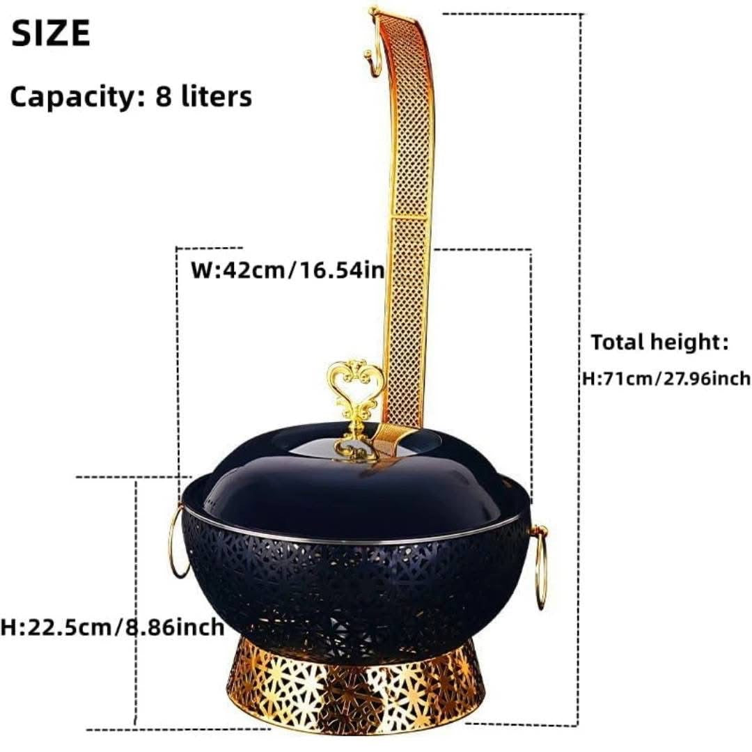 Luxury 8L Black & Gold Stainless Steel Chafing Dishes with free Spoon and holder